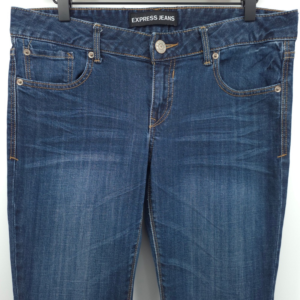 Express Stella Low Rise Bootcut Womens Jeans 8L Blue Dark Wash Denim Long Inseam - Picture 2 of 9